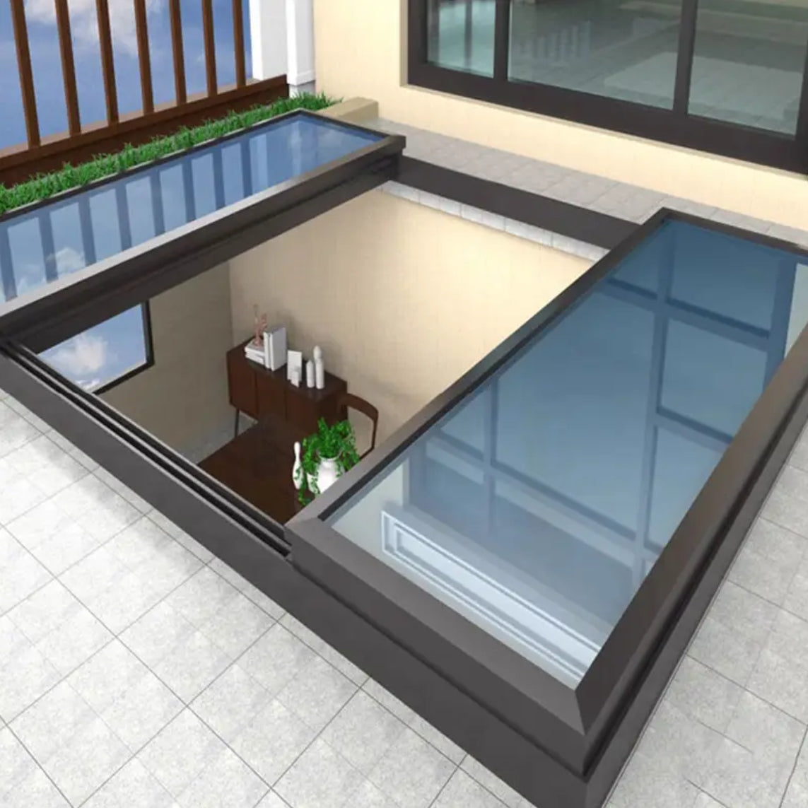 GEDELI Villa Insulated Aluminum Double Layer Low-e Tempered Glass Wide Field of View Electric Parallel Sliding Skylight