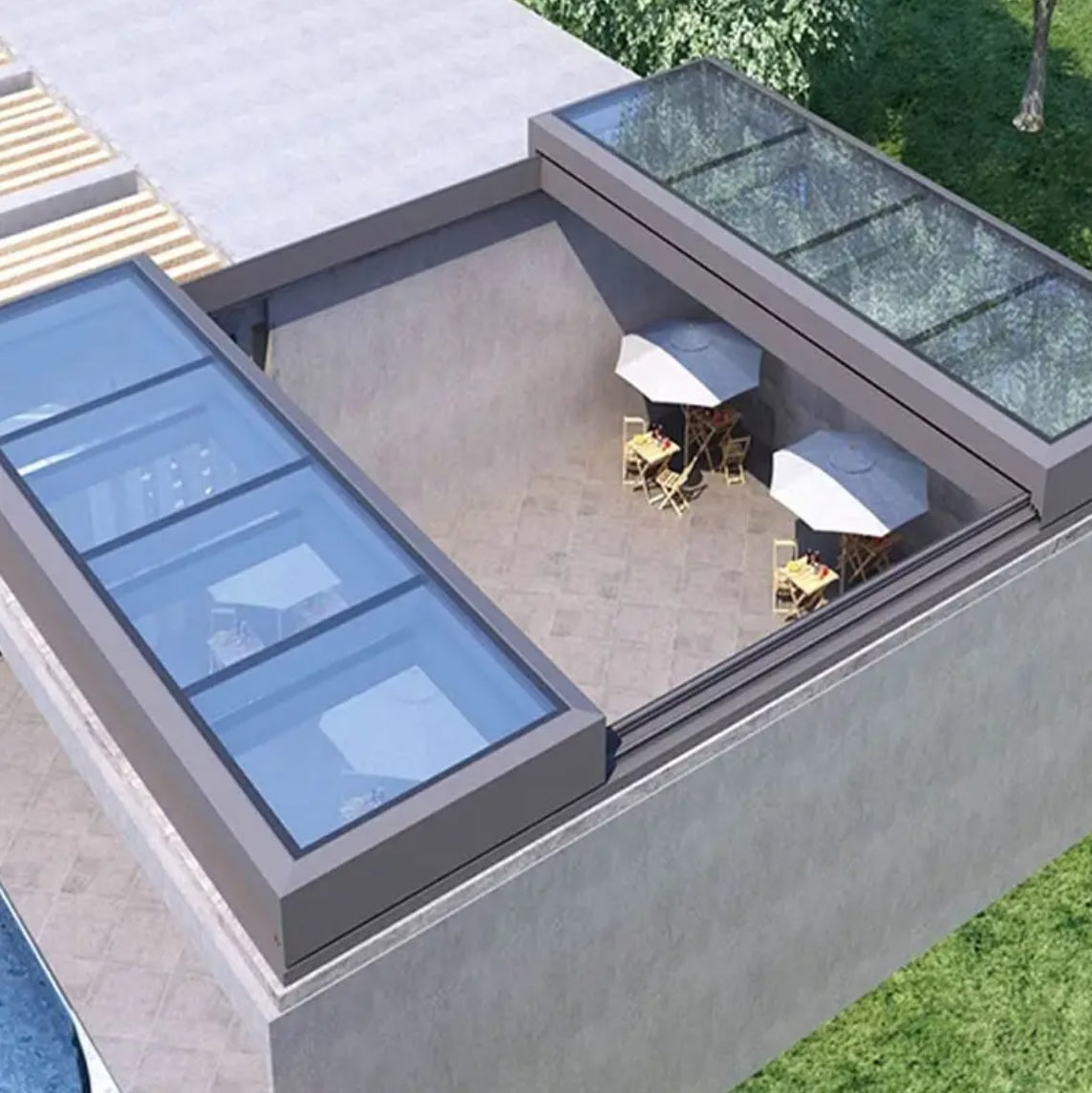GEDELI Villa Insulated Aluminum Double Layer Low-e Tempered Glass Wide Field of View Electric Parallel Sliding Skylight