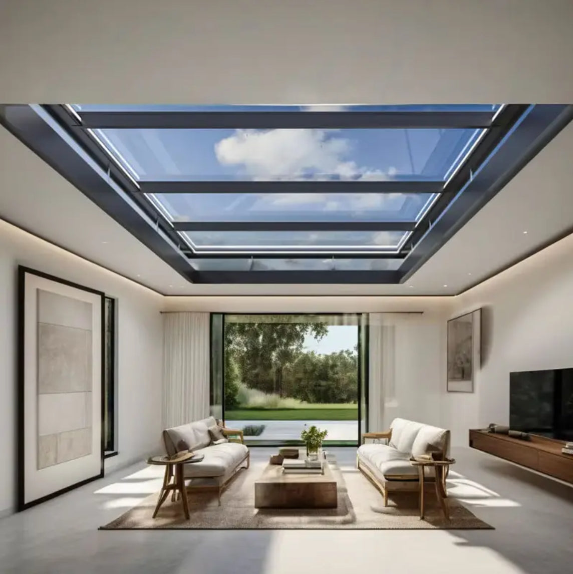 GEDELI Villa Insulated Aluminum Double Layer Low-e Tempered Glass Wide Field of View Electric Parallel Sliding Skylight