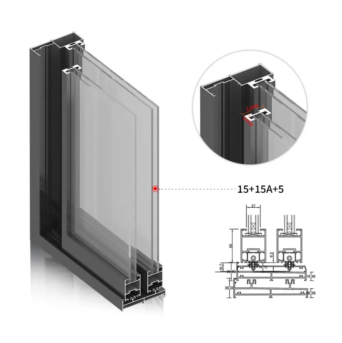 Modern simple villa sun room sound insulation aluminum double glazed sliding window drift window