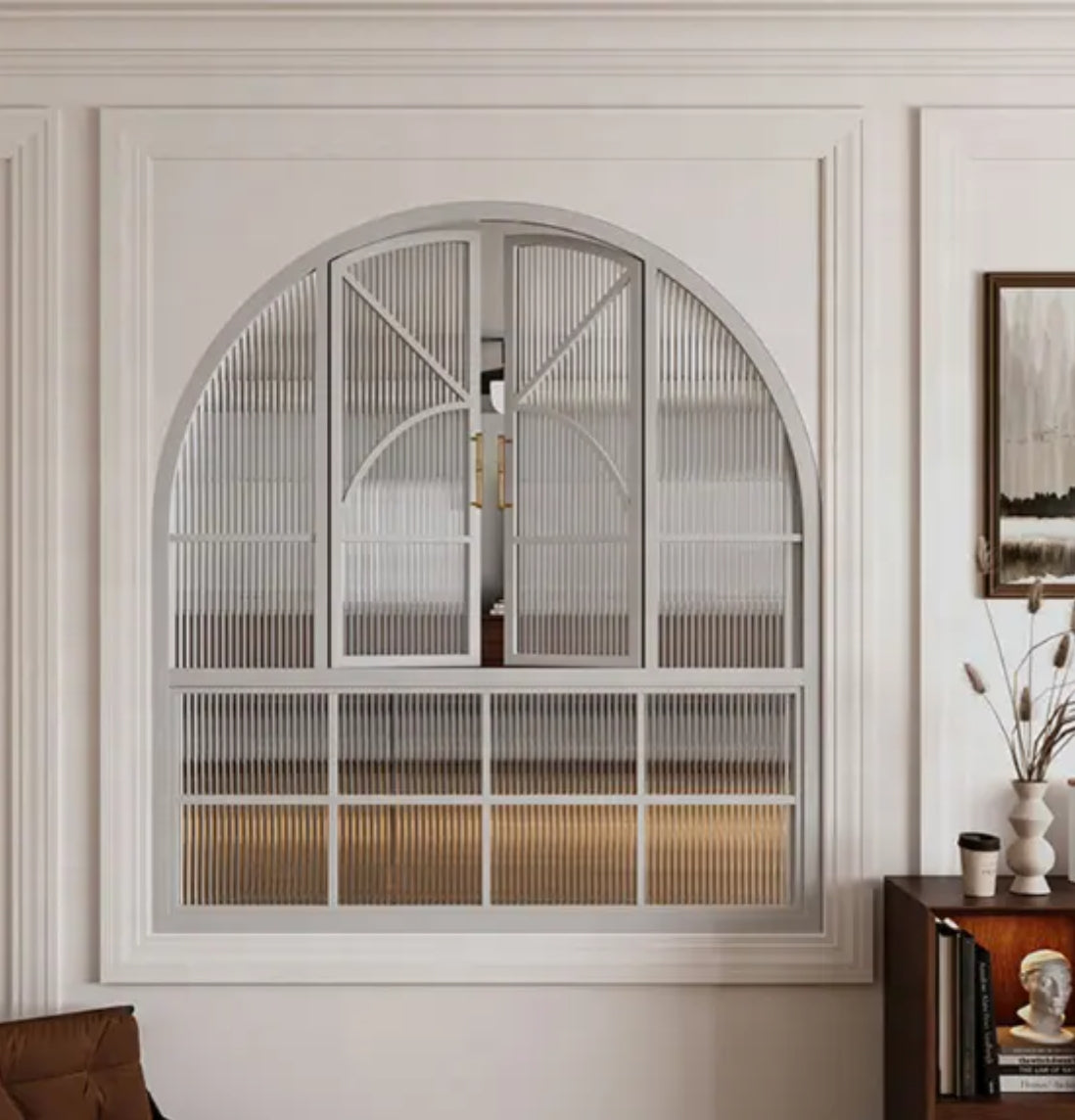 Luxury French Style Curved Thermal Break Aluminum Alloy Windows With Grids Arched Double Glazed Windows