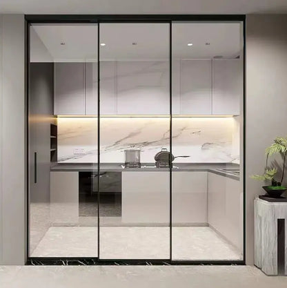 Modern 3 panels or 4 panels aluminum sliding door suitable for bedroom and kitchen with good sound insulation effect