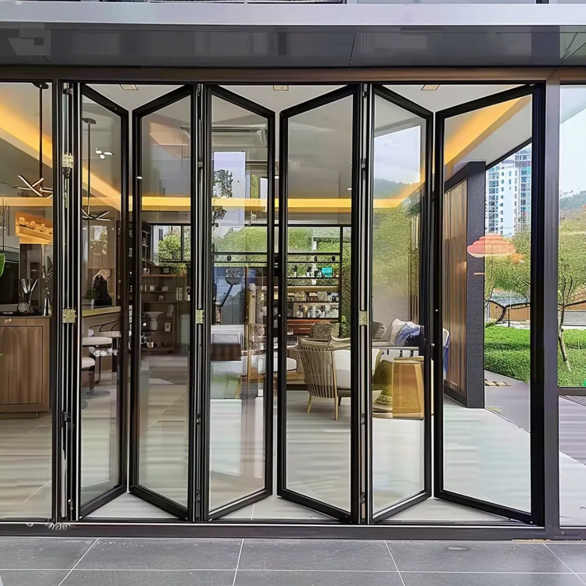 GEDELI Villa Outdoor Aluminum Folding Door Sun Room Hurricane-proof Double-layer Tempered Glass Folding Door