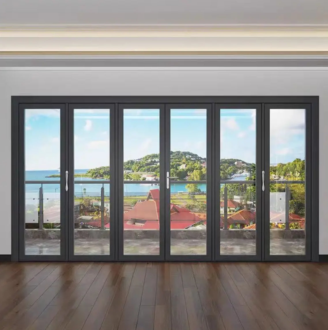 GEDELI Villa Outdoor Aluminum Folding Door Sun Room Hurricane-proof Double-layer Tempered Glass Folding Door