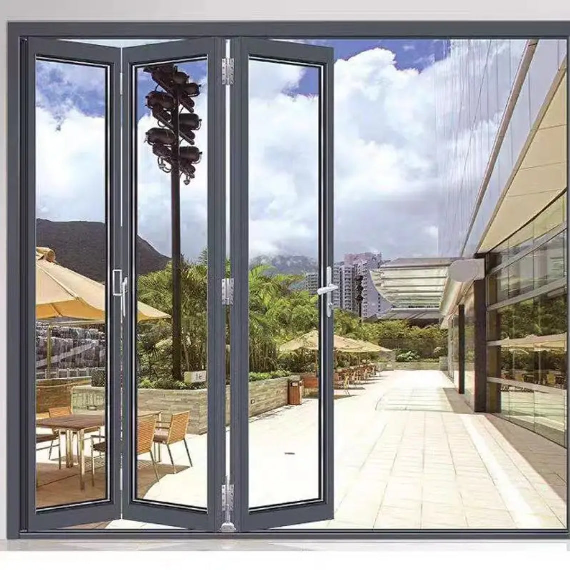 GEDELI Villa Outdoor Aluminum Folding Door Sun Room Hurricane-proof Double-layer Tempered Glass Folding Door