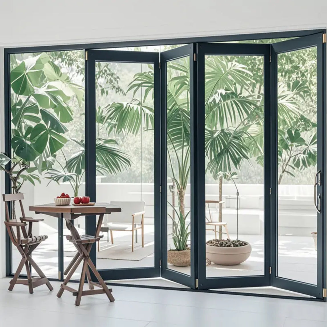 Courtyard Frameless Automatic Folding Sliding Door System Patio Glass Aluminium Bifold Accordion Bi Fold Folding Doors